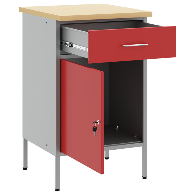 Work Bench with Drawer with Lock, Red