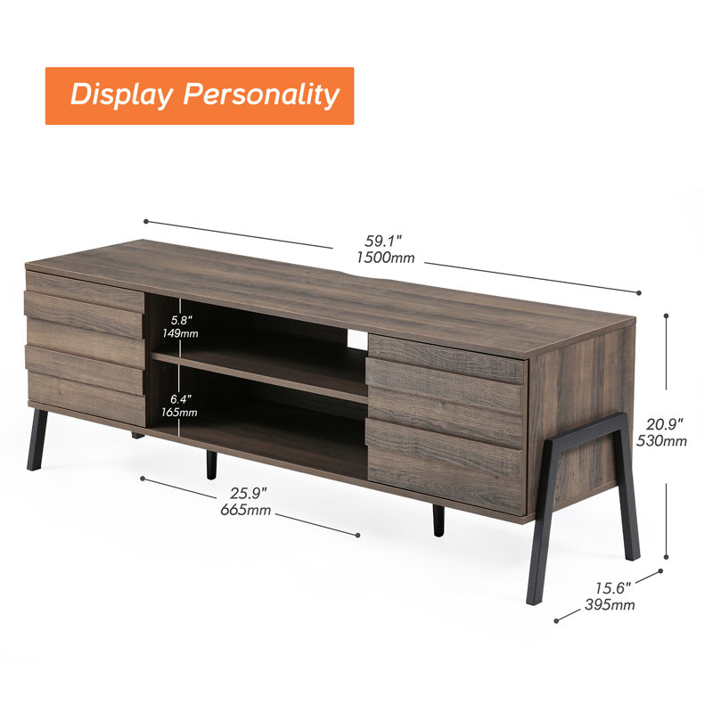 Artricia TV Stand for TVs, Espresso, 20.9" H x 59.1" W x 15.6" D
