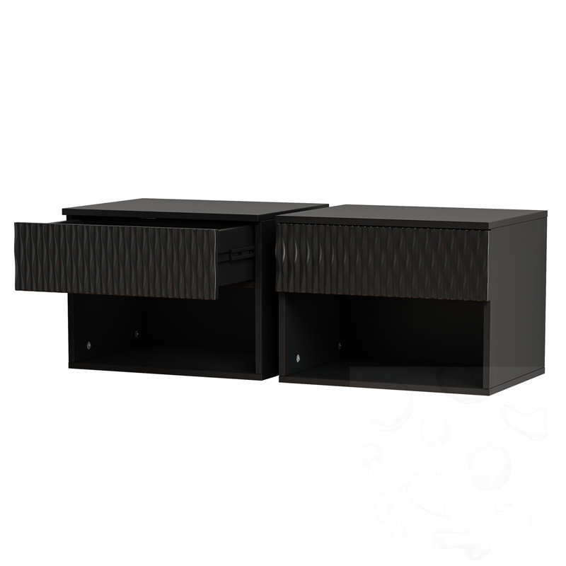 Ensemble de 2 tables de chevet murales avec tablette ouverte, Noir