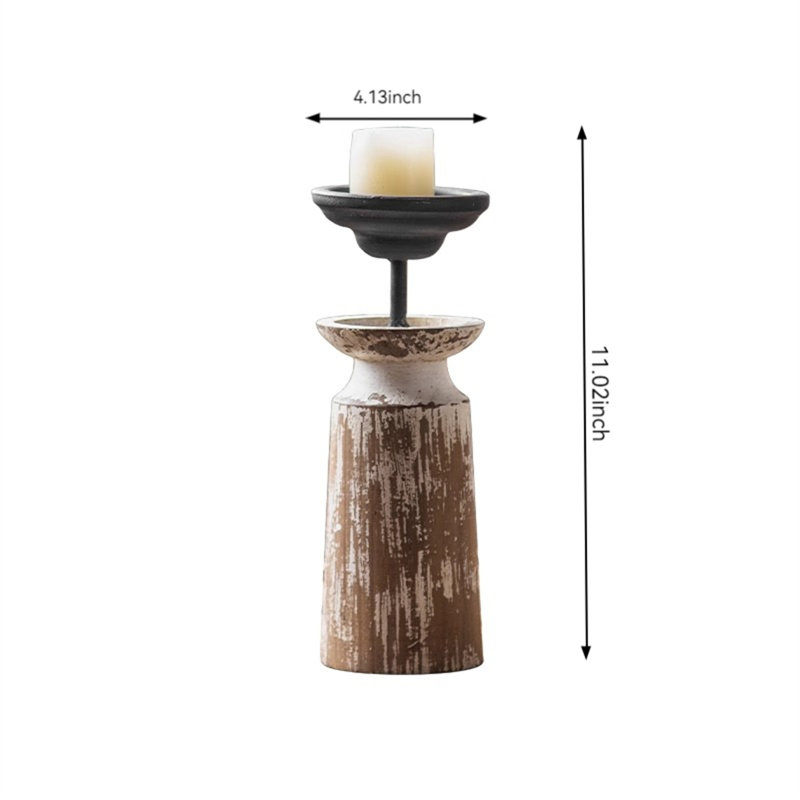 Bougeoir de table en bois, H 11,02 po x l 4,13 po x P 4,13 po