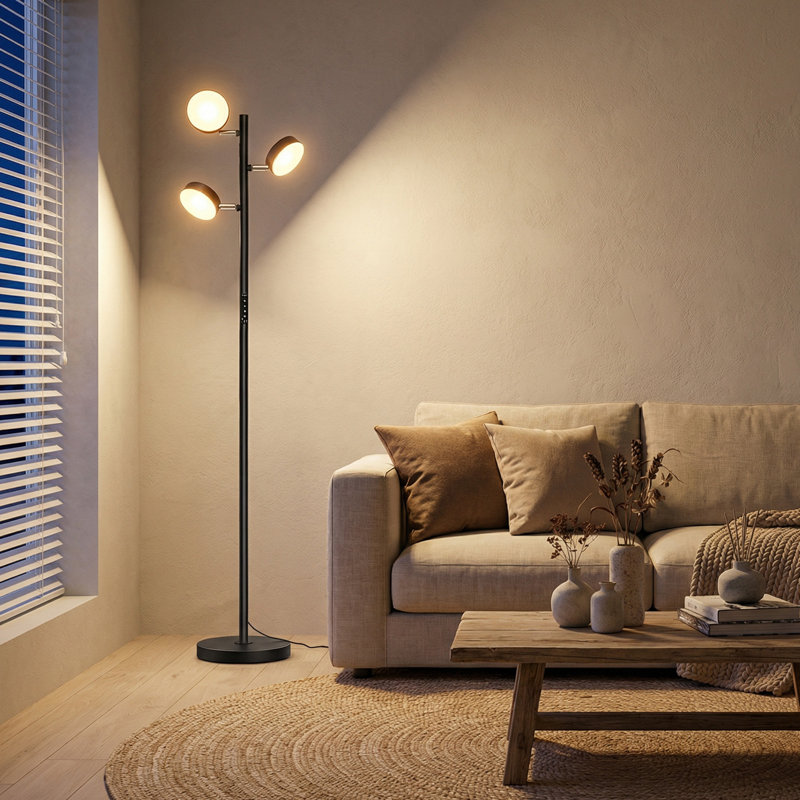 Led Tree Floor Lamp, Dimmable Modern Floor Lamp With Remote & Touch Control, 3 Rotatable Light Floor Lamps With Timer, 4 Color Temperatures, Tall Standing Lamp For Living Room, Bedroom, Office