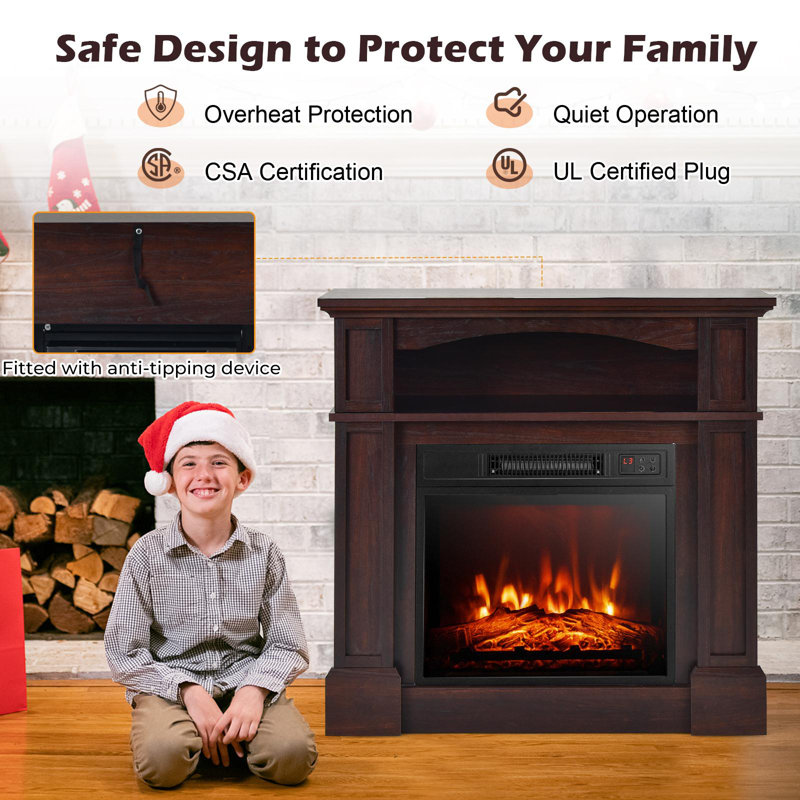 Justussr 32'' W Brown Electric Fireplace with 4650 BTU