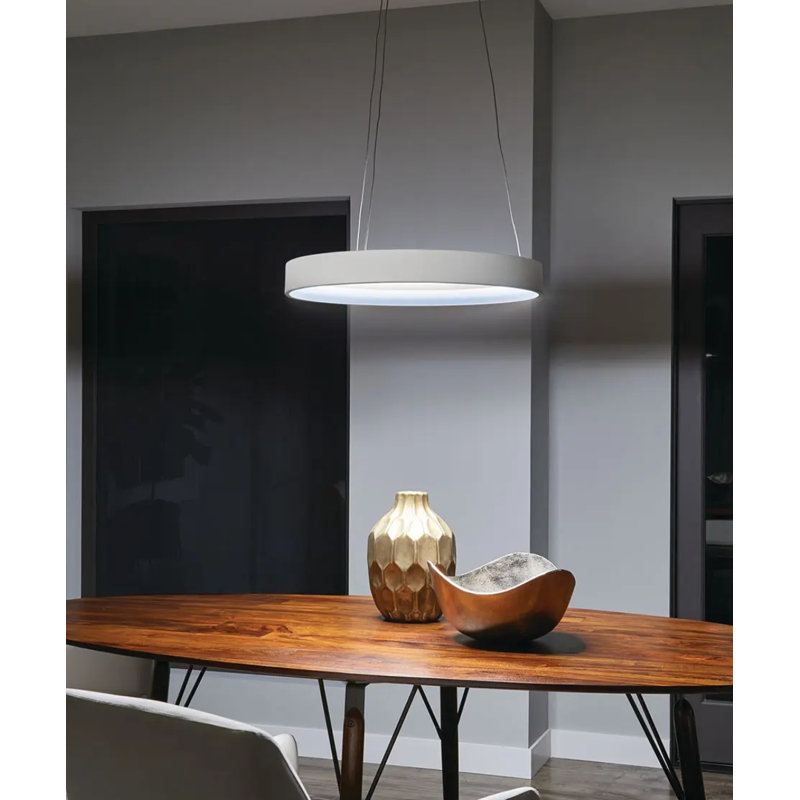 Lustre suspendu moderne Fornello à une lumière, anneau DEL, 61 cm (24 po), fini blanc texturé