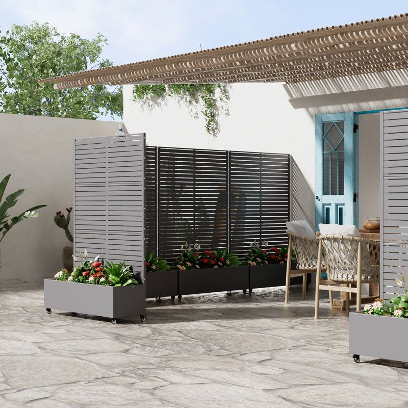 185cm H x 120cm Metal Raised Garden Bed with Trellis on Wheels Weather-Resistant Planter Box with Ga, Grey