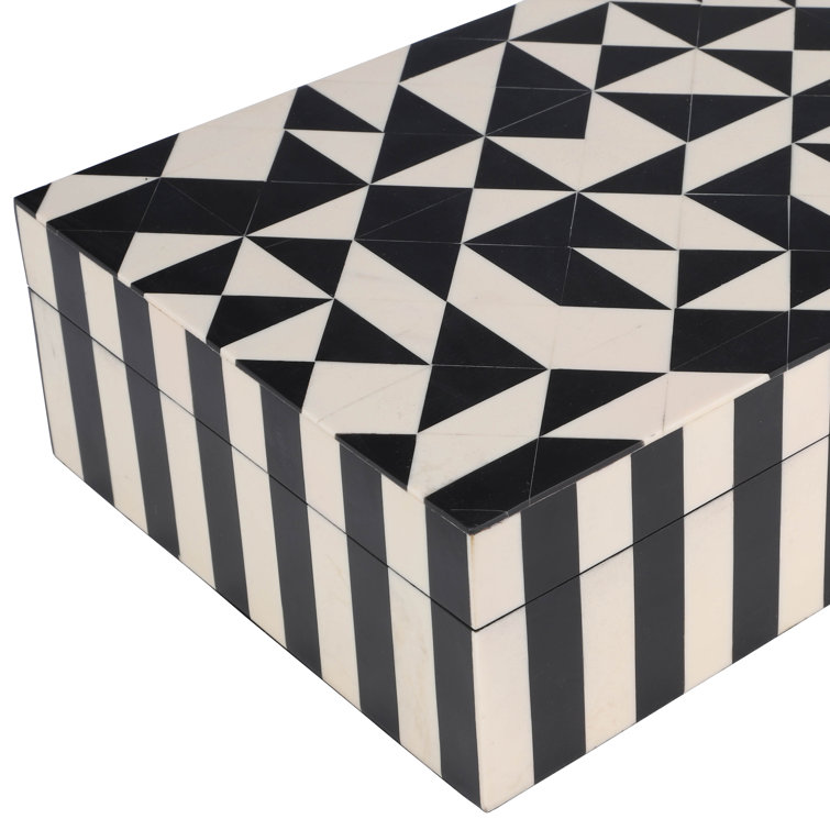 Finnley 2 Piece Set Storage Boxes - 10 & 12 Black and White Herringbone Polyresin Decorative Keepsake Boxes for Storage, Jewelry, Gift Idea Willa AR