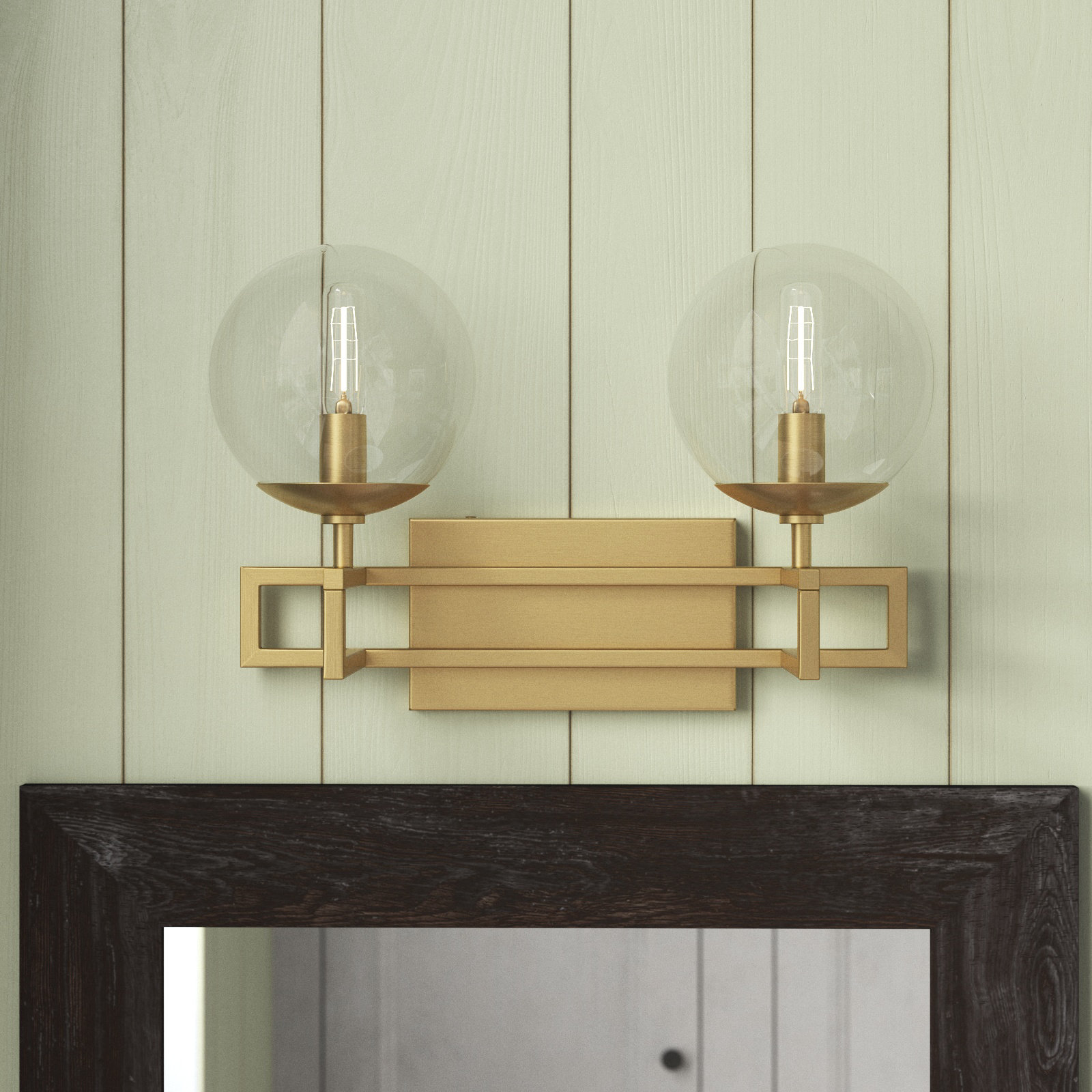 Anesha 2 Light Transparent Dimmable Vanity Light, Brass