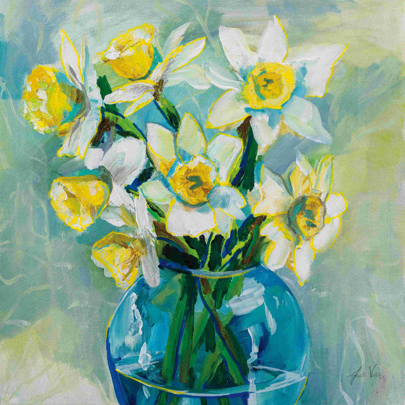 «Early Blooms» par Jeanette Vertentes, peinture, H 12 po x l 12 po, Toile tendue
