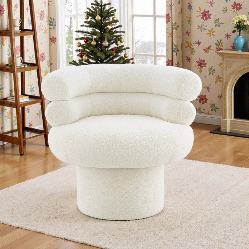 Chaise d'appoint pivotante ronde de 29,9 po avec dossier rembourré en molleton moelleux, Blanc