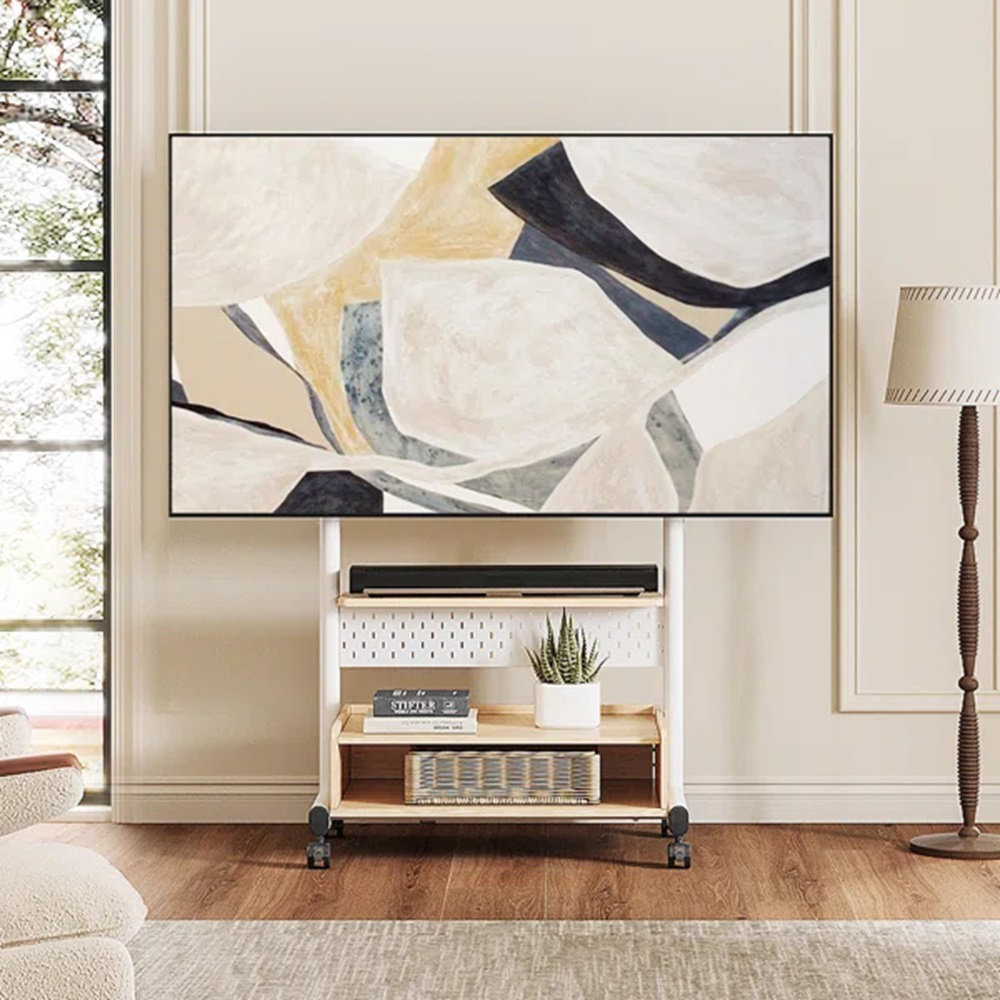 Charrisse Sturdy Rolling TV Stand for 40-85 Inch, Mobile TV mount with One Wooden Large Storage Wade Logan® 