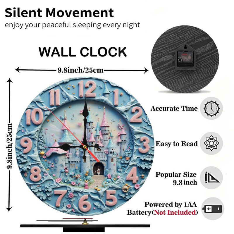 Colorful Princess Castle Wall Clock Decor