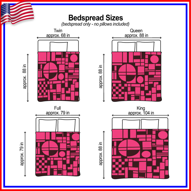 Pink Geometric Shapes Quilted Thin Bedspread, Queen
