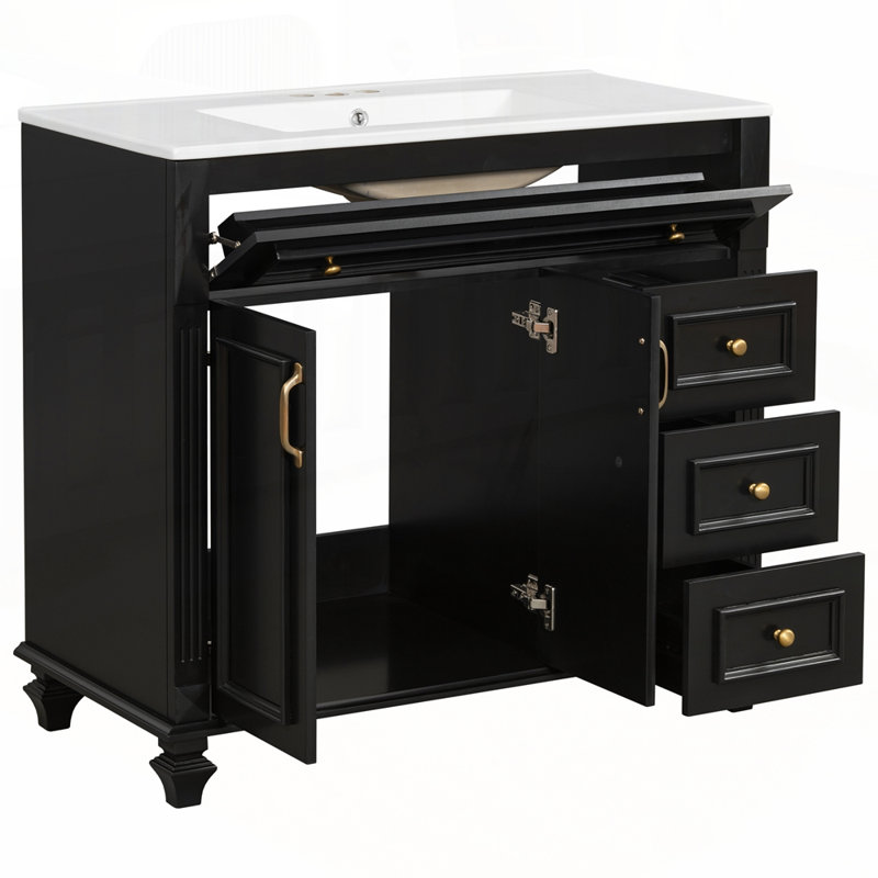 Meuble-lavabo élégant avec rangement spacieux et quincaillerie raffinée, Noir