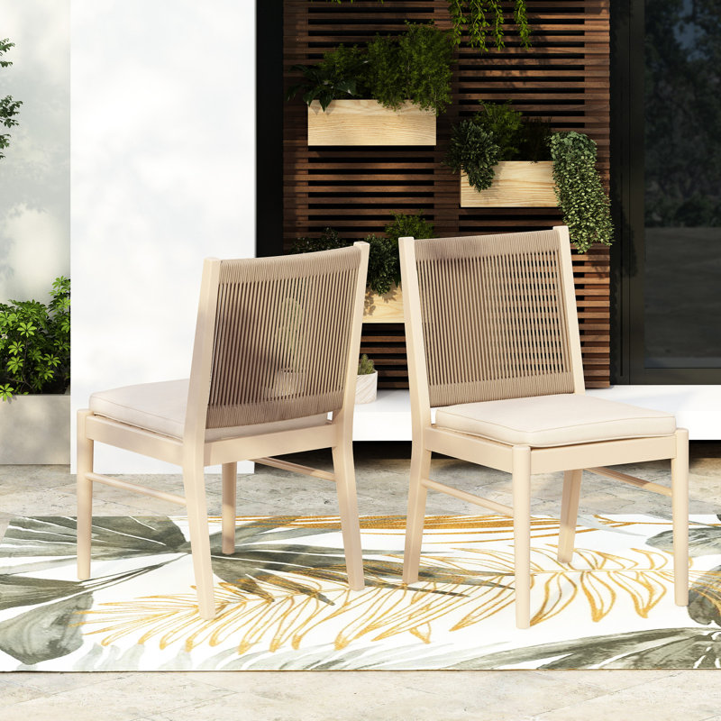 Chaise de salle à manger Kd Mp2 de 2 personnes - Structure en bois avec corde ronde, tissu à l'eau pour toutes utilisations