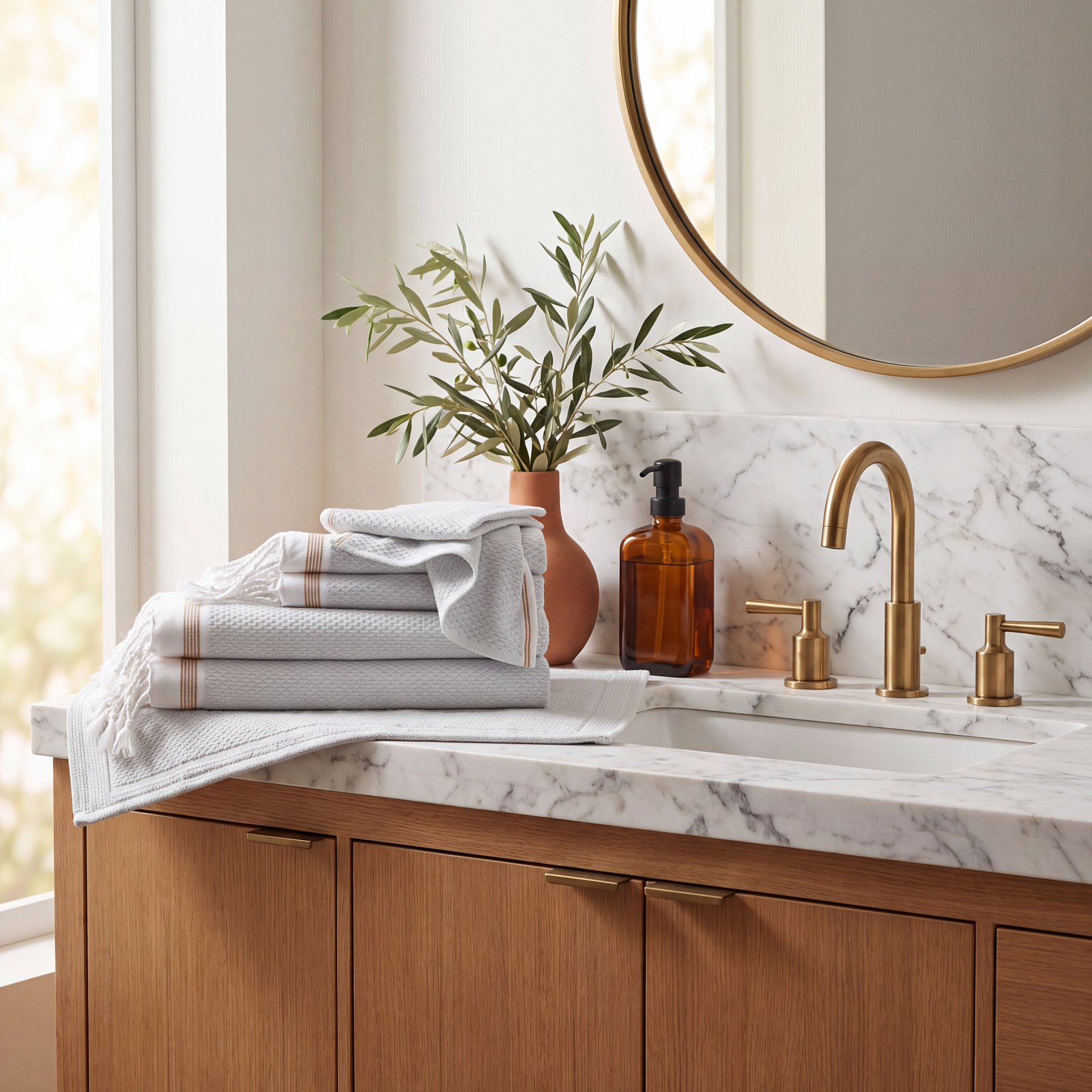 Mediterranean Organic Cotton Towel Set, Seal w/Fawn, 6 Piece Towel Set