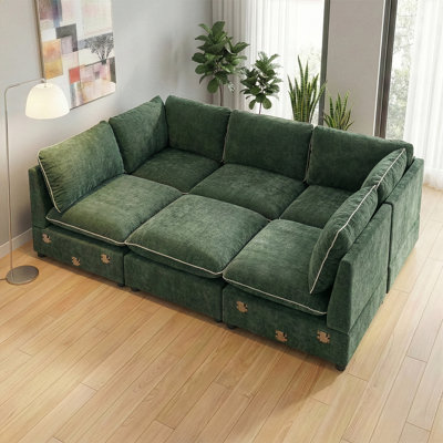 6-Piece Blue Chenille Modular Sectional