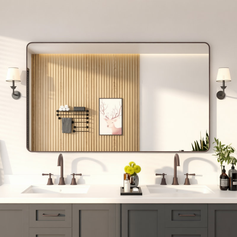 Round Metal Frame Hanging Wall Bathroom Mirror, 36' x 60", Oil Rubbed Bronze
