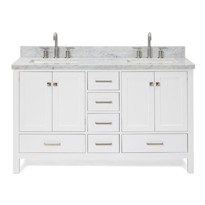 Ensemble de meuble-lavabo double 61 po Cambridge, Blanc / nickel brossé