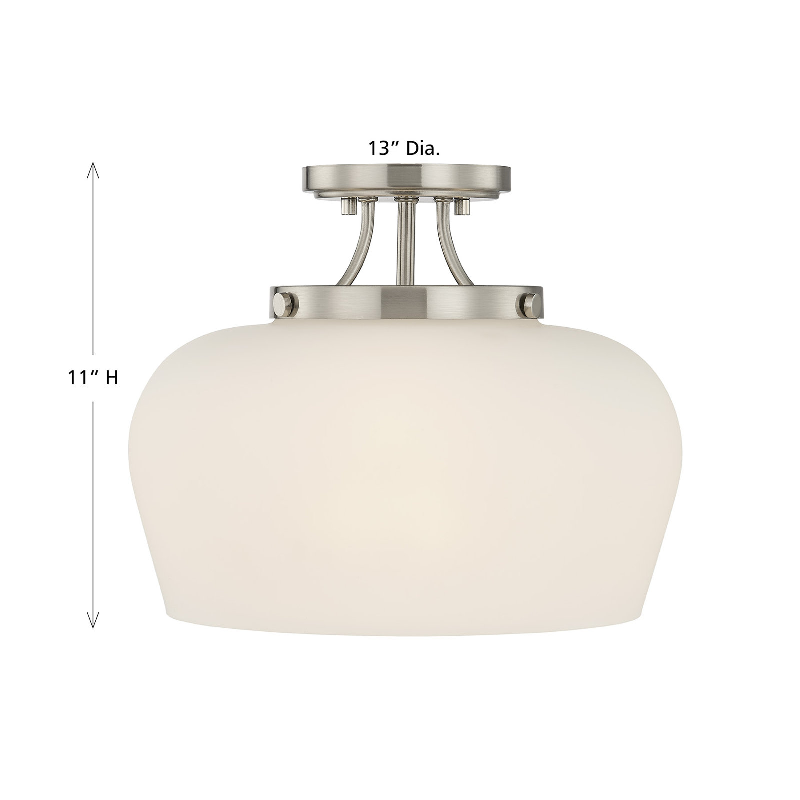 Breena 3-Light Semi Flush Mount, Satin Nickel, White