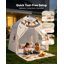 Tente de jeu pour enfants, structure en fibre de verre, matelas rembourré, beige, utilisable à l'intérieur et à l'extérieur, coin lecture/sieste, sac de transport, drapeau, fenêtre aérée, avec guirlande lumineuse étoilée.