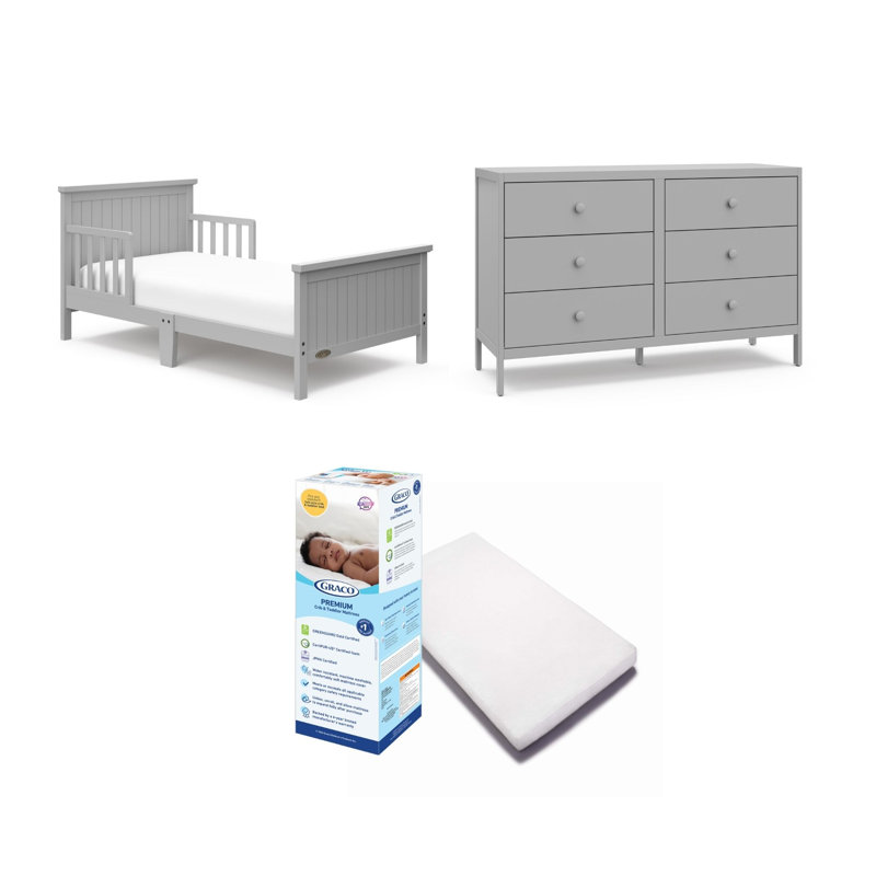 Ensemble de lit pour tout-petits avec matelas et commode 6 tiroirs Graco Bailey, Galet