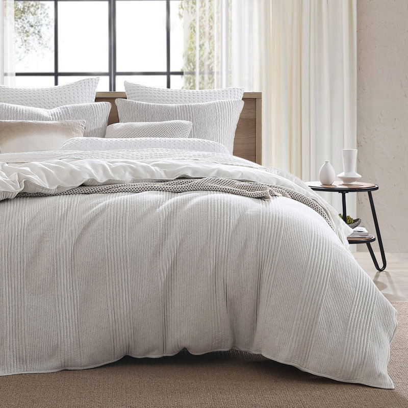 Ribbed Traditional Polyester Ribbed Duvet Cover, Queen Duvet Cover + 2 Standard Shams