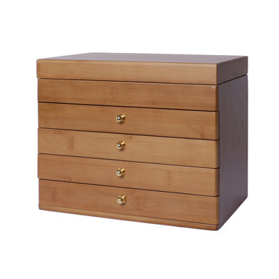 5-Layer Vintage Bamboo Jewelry Orgainzer Jewelry Box with Mirror Desktop Storage Box Desk Organizer 