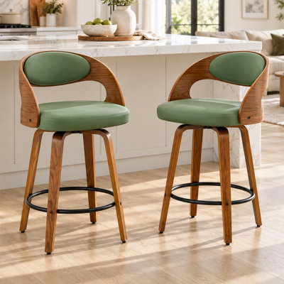 Tabourets pivotants modernes en similicuir de 26 po, tabourets de comptoir en bois avec repose-pieds