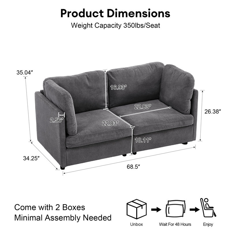 Canapé modulaire 2 pièces 2 pièces, Gris foncé
