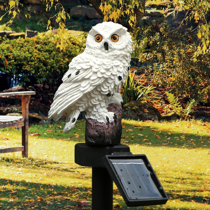 Solar Powered Owl Light Integrated LED Resin Pathway Light Outdoor Waterproof Garden Decor, White