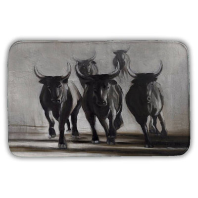 Running fierce bulls Bath Mat with Non-Slip Backing - Quick Dry Memory Foam Bathroom Rug - Absorbent - Modern Plush Spa-Style - Machine Washable