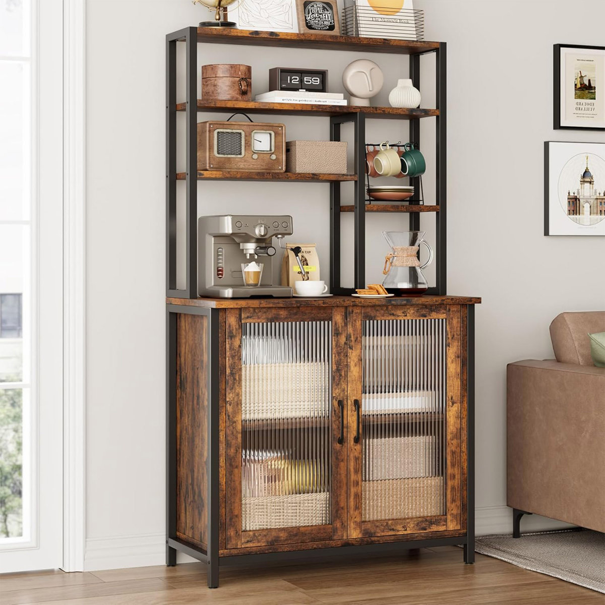 Bakers Rack With Cabinet 5 Tier Microwave Stand