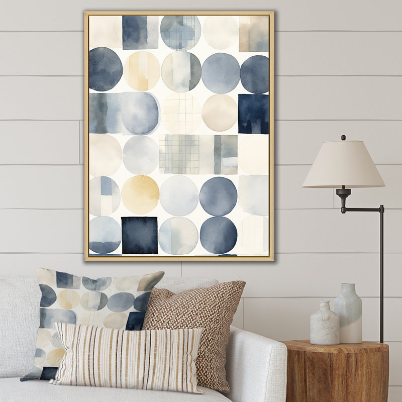 «Circle Matrix Watercolor», impression rétro sur fond bleu délavé, H 20 po x l 12 po x P 1 po, Cadre naturel flottant