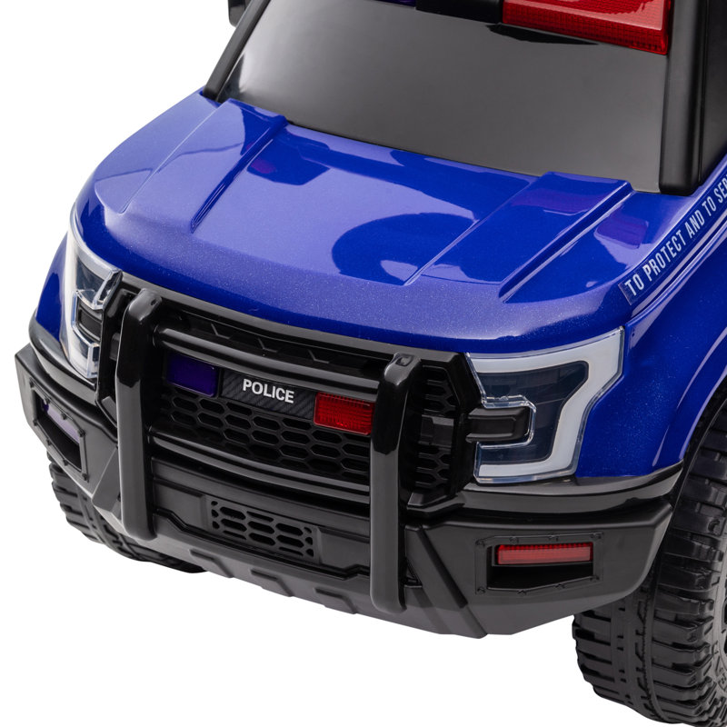 Blue Police Truck Ride-On with PA System and Storage