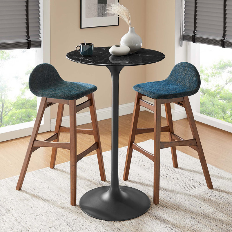 Lippa Bar Table, Artificial Marble Round Top, by Modway, Black, 28" L x 28" W, Bar Table (39.5” Height)