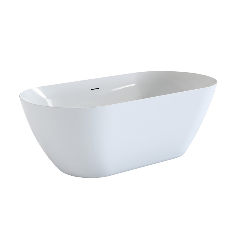 63" Acrylic Freestanding Bathtub, Oval Deep Soaking Bathtub With Center Pop-Up Drain & Integrated Overflow, Contemporary Stand Alone Bath Tub For Bathroom Spa Or Home Upgrade, Glossy White GF-26A09-63