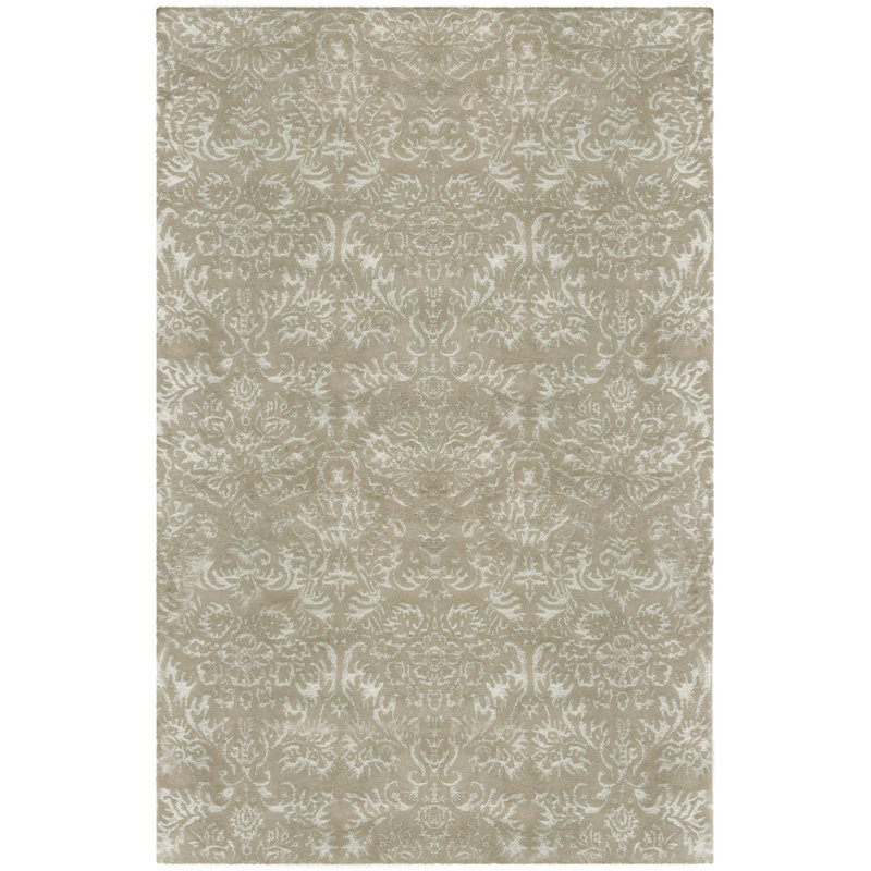 Tapis de couleur sauge en viscose / laine touffeté à la main à motif cachemire Alinde, Rectangle 5 pi 6 po x 8 pi 6 po