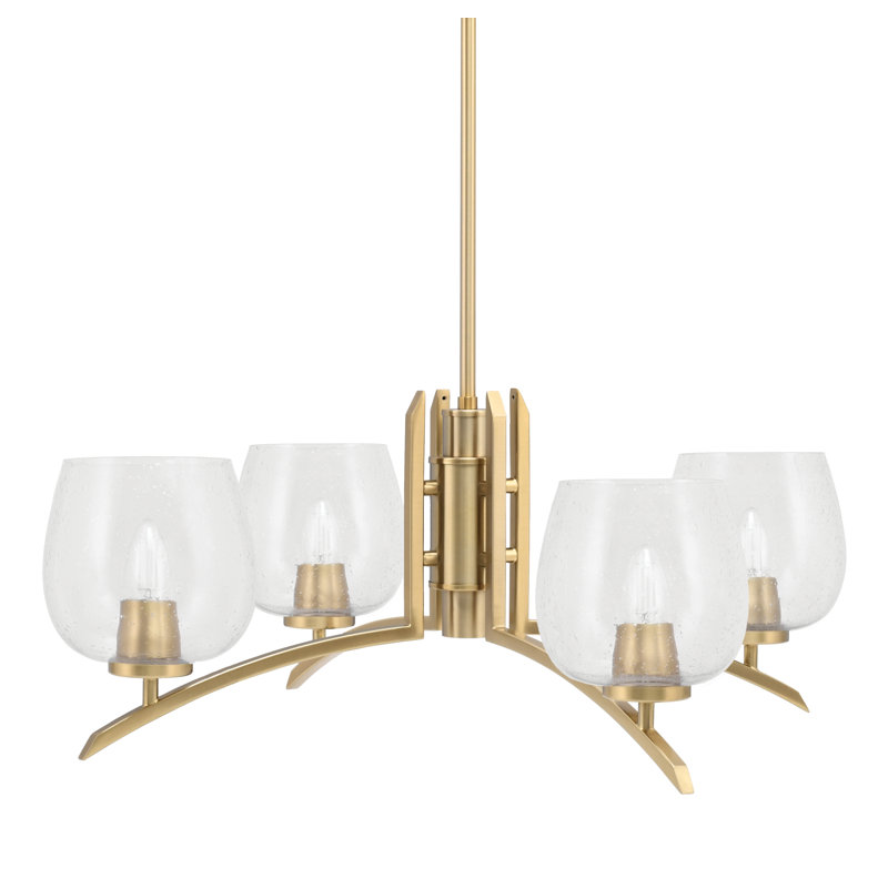 Lustre lumineux avec verre à bulles transparent 6 po, H 58,25 po x l 27,5 po x P 27,5 po, 4, Laiton New Age