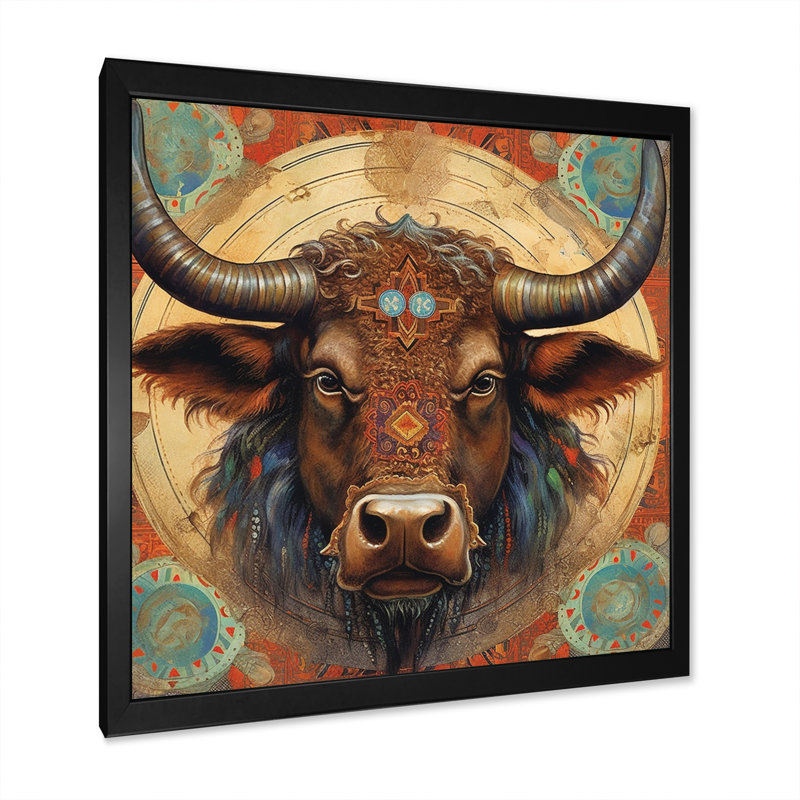 Astrological Buffalo - Buffalo/Bison Wall Art, Black Single Picture Framed, 30" H x 30" W x 1" D