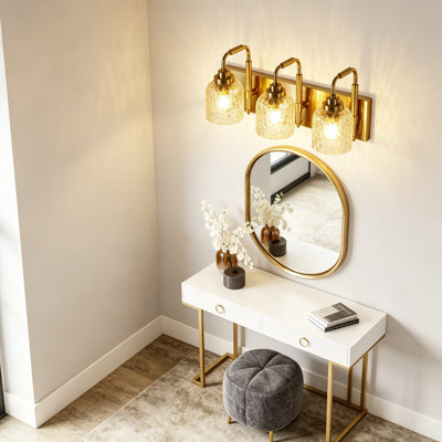 Luminaire de meuble-lavabo moderne à 3 lumières doré avec abat-jour en verre transparent, luminaire mural de 30 po au-dessus d'un miroir, base E26 à intensité variable, quincaillerie incluse