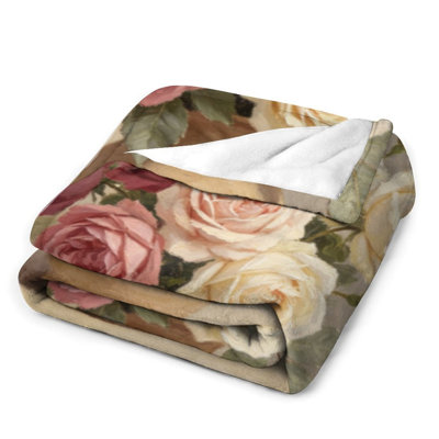 Jeté en flanelle de luxe rose et crème, couverture douce et chaude pour le canapé-lit du salon
