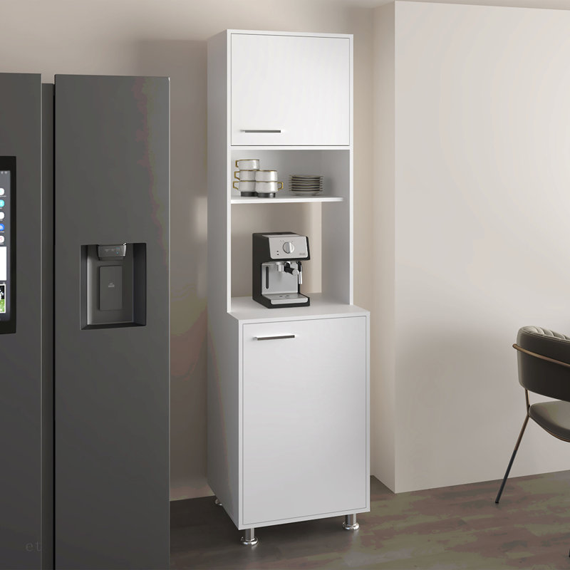 Armoire de cuisine Antares avec deux portes, tablette centrale ouverte et rangement supérieur, blanc