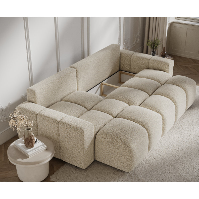 4 Seater Sofa Bed, Beige Boucle