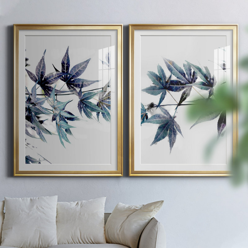 Irene Weisz - ensemble de 2 reproductions d'art, H 26,5 po x l 73 po x P 1,5 po, Papier encadré doré, Blanc