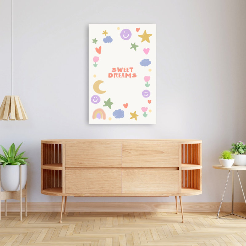 «Sweet Dreams Happy Doodles Dreamy Playful Whimsical Flower Landscape», reproduction d'art mural, 48" H x 32" W