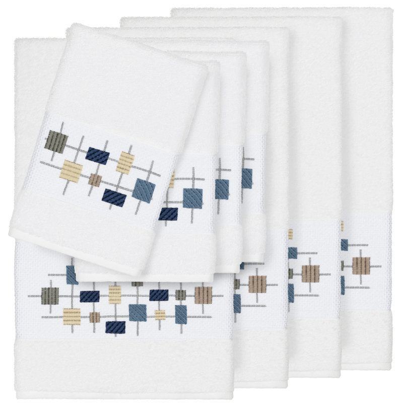 Khloe 100% Turkish Cotton Embellished Towel Set, White, 8 Piece Towel Set