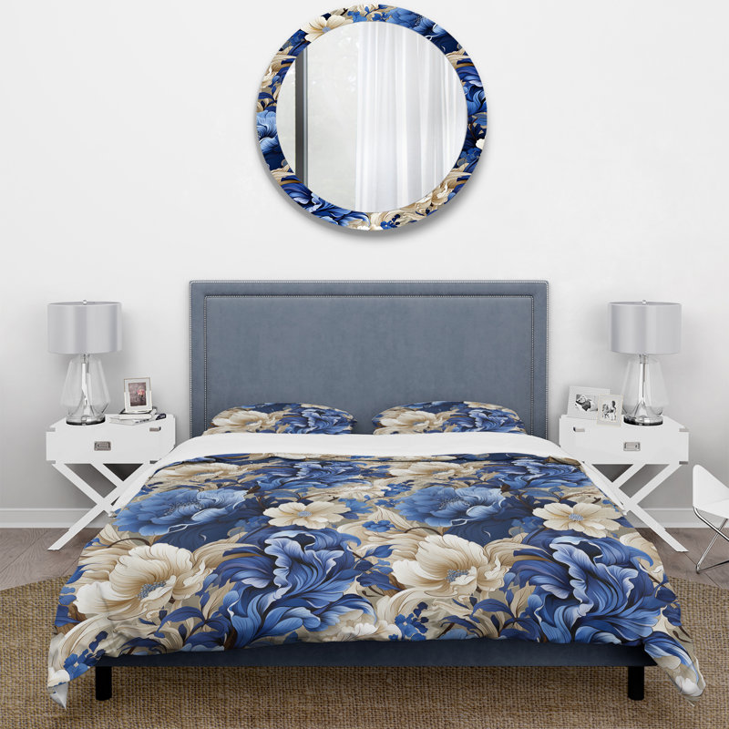 Ensemble de housse de couette Cobalt Blue Art Nouveau Victorian, Housse de couette pour très grand lit et 2 très