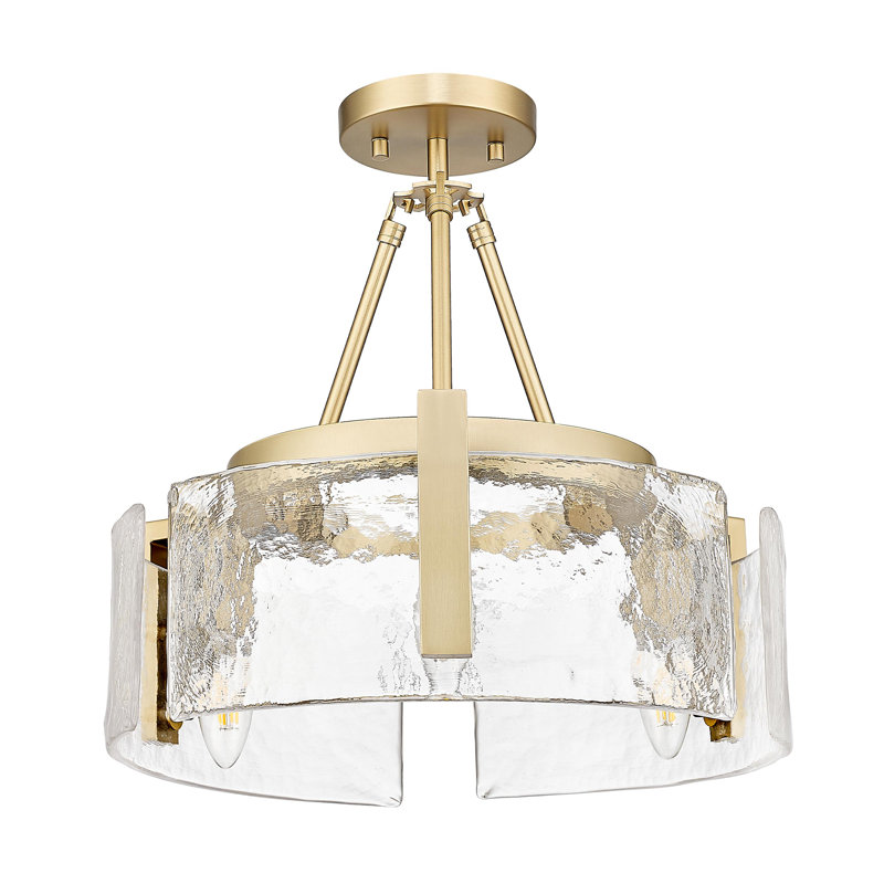 Plafonnier semi-encastré 3 lumières avec abat-jour en verre martelé Hickmon, Bronze champagne brossé