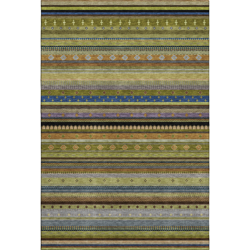 Tapis rayé de qualité supérieure Mayfield, Olive, 2 pi 6 po x 3 pi 10 po