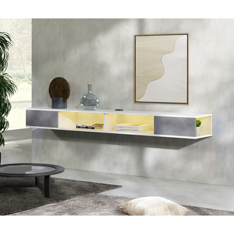 Doaa Floating Entertainment Center, 7.1" H x 70" W x 11.8" D, White/Blue