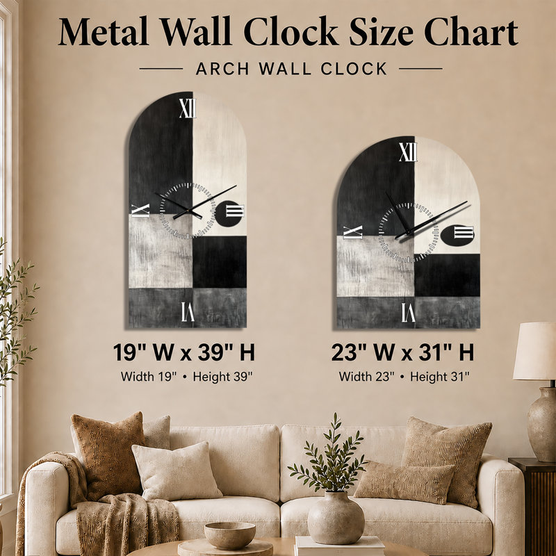 Horloge murale silencieuse en métal arqué Midnight Circle Horizon II - Style du milieu du siècle, H 31 po x l 23 po - Arche